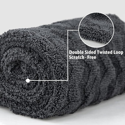 Greenfound 1000GSM Car Drying Towel 18"x24", Edgeless Double Twist Pile, Ultra Absorbent Microfiber Towel, Scratch-Free Lint-Free Streak-Free for Auto Detailing & Car Wash – Check Silver&Grey