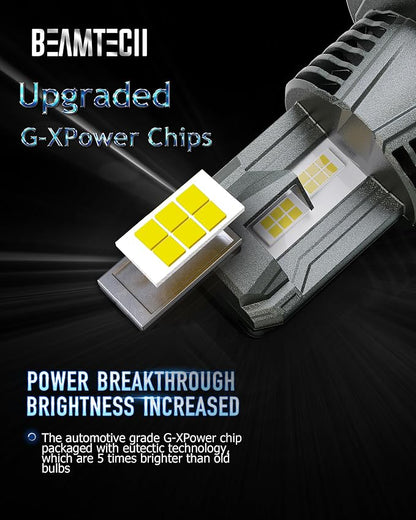 BEAMTECH H13/9008 Light Bulbs, G-XPower Chips 500% Brighter 6500K White Plug and Play Fog Light, 2 Bulbs