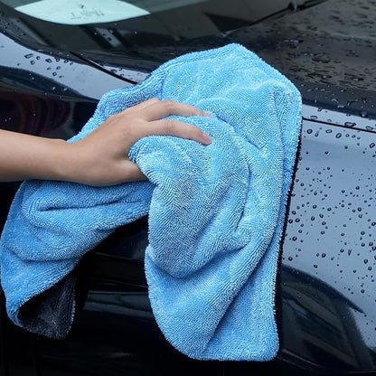 Greenfound 1000GSM Car Drying Towel 18"x24", Edgeless Double Twist Pile, Ultra Absorbent Microfiber Towel, Scratch-Free Lint-Free Streak-Free for Auto Detailing & Car Wash – Blue&Grey