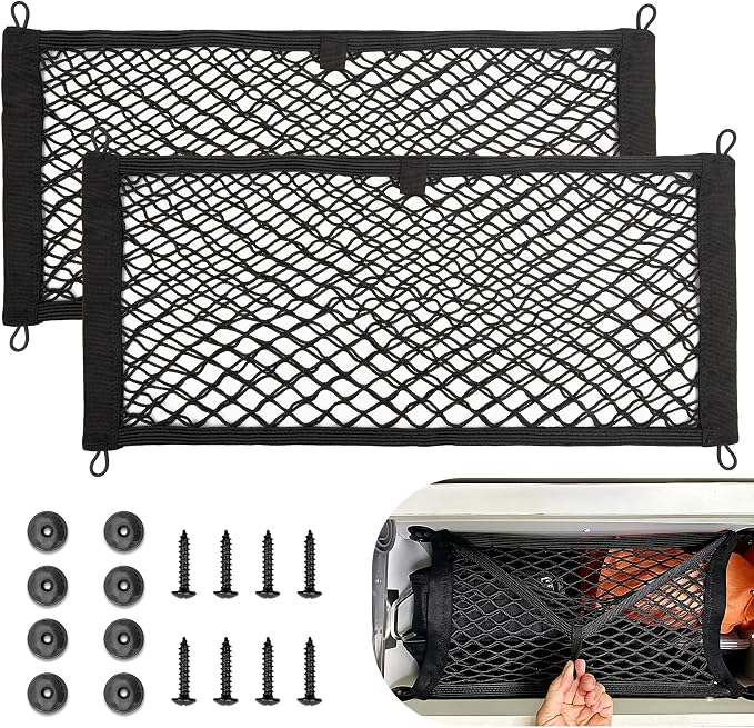 RED WOLF Universal Cargo Net Pocket Elastic Netting Car Mesh Pouch for Trunk RV Boats Home Cargo Storage with Screws and Hooks (21.7'' x 9.8'')