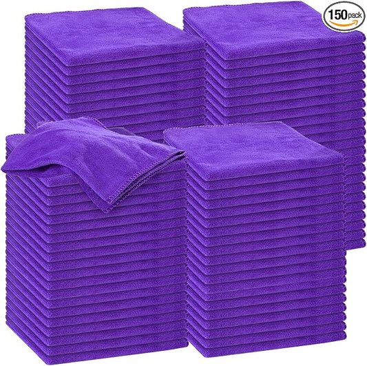 Nuenen Microfiber Cleaning Cloths for Cars 16 x 16 Inch Ultra Absorbent Car Towels Drying Reusable Cleaning Supplies House Kitchen Window Microfiber Towel (150 Pcs,Purple)