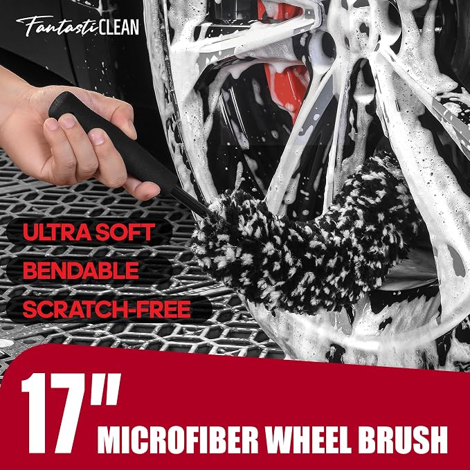 Fantasticlean 7PCS Car Wheel Brush Kit for Car Owners Detailers, Soft-bristled Brush, Tire brush for Car Detailing, Rim Cleaning Tape, Bendable & Curved Brushes and Pads for Home Shop, Cars Trucks RVs