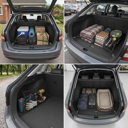 Cargo Net for SUV with Hooks, Adjustable Highly Elastic Storage Organizer Net for Car, Pickup Trucks,Mesh Organizer 2.6'x2' Stretches to 5'x4',Road Trip Essentials Black