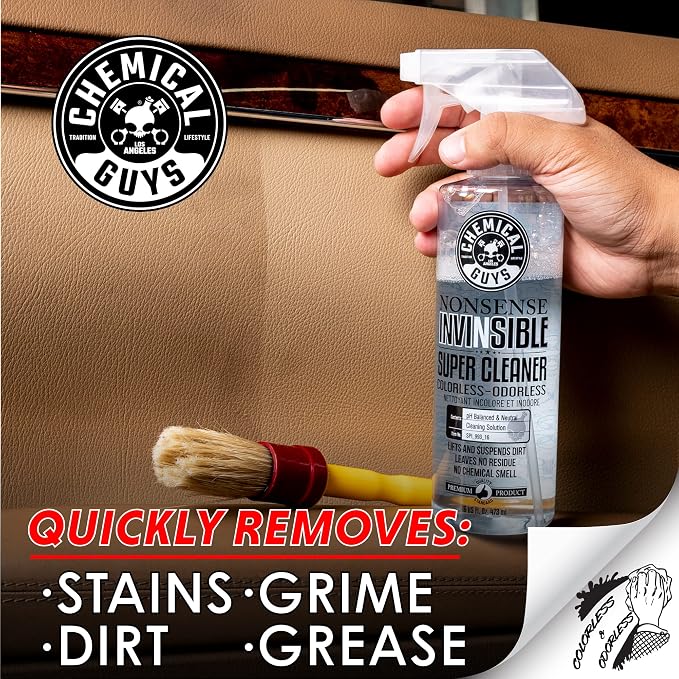 Chemical Guys Nonsense Colorless & Odorless All Surface Cleaner - Interior Cleaner, Safe for Vinyl, Rubber, Plastic, Carpet, and Upholstery, pH Balanced, Residue-Free, Unscented, 16 Fl Oz, Pack of 2