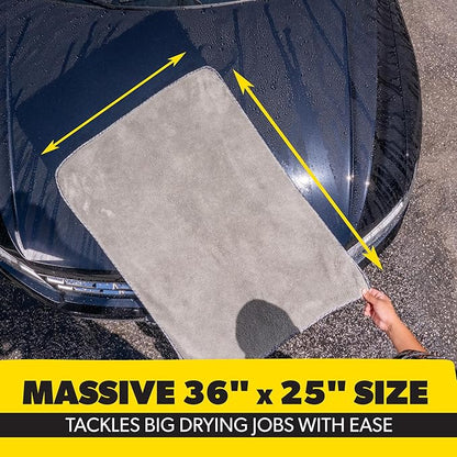 Chemical Guys Woolly Mammoth Large Microfiber Drying Towel - 36 x 25 Inch Gray, Ultra Plush Super Absorbent Car Drying Towel for Cars, Trucks, SUVs, Motorcycles, RVs, and Auto Detailing