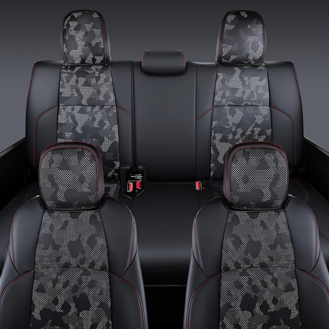 Carlimeki Leather Seat Covers Custom Fit for Tacoma Gen 4th (2024-2026) Double Cab, for SR, SR5, TRD PreRunner, TRD Sport, TRD Off-Road, Limited, Trailhunter - Armrest Covers Included - Fully Covered