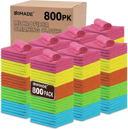 UNIMADE Microfiber Cleaning Cloth, 400PK Commercial Grade Work Rags Microfiber Towels for Cars Cleaning Rags Bulk Detailing Cloth for Automotive Bar Mechanic Restaurant Garage, 11.5"x11.5", Multicolor