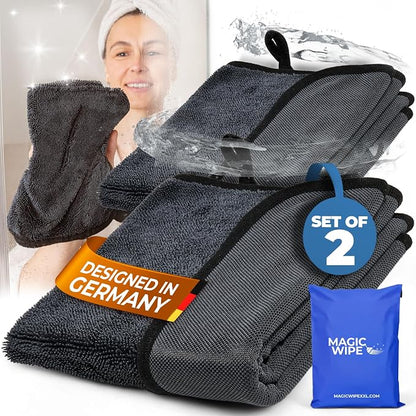 Magicwipe® Bathroom Drying Cloth XL (40×60 cm, 2 Pack) – Removes Limescale & Hard Water Stains in Seconds with Just Water – Streak-Free for Shower Glass & Tiles – Reusable Microfibre Cloth
