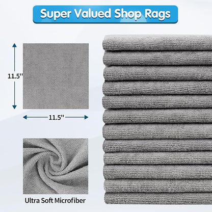FIXSMITH Shop Towels, Pack of 150, Grey Microfiber Cleaning Cloth Bulk, Microfiber Towels for Cars, All-Purpose Absorbent Cleaning Rags, Dust Cloth for Automotive, Mechanic, Garage, 11.5 x 11.5 inch