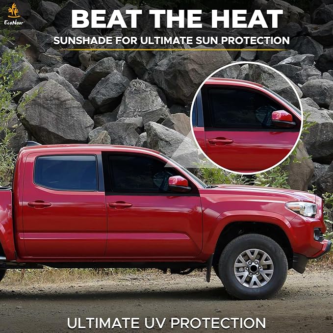EcoNour Car Front Side Window Sun Shades Compatible for Toyota Tacoma | 2Pack Breathable Super Stretchy Mesh Sun Shade | Heat Block UV Protection Car Window Screen Covers | Mosquito Net Curtains