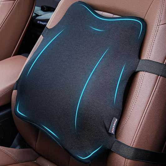 FORTEM Lumbar Support Car Cushion, Memory Foam Back Pillow, Back Rest for Comfort Driving, Adjustable Straps, Washable Cover
