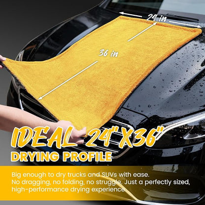 PUGPIU Car Drying Towel - 1400GSM Extra Large Super Absorbent Microfiber Towels for Cars 24"x36" - Large Edgeless with Twisted Loop, Lint-Free & Streak-Free for Auto Detailing, SUV, Truck (Yellow)