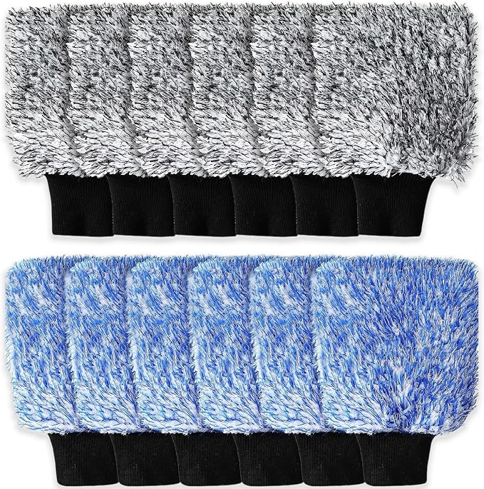 12 Pcs Microfiber Car Wash Mitts, Scratch Free Ultra Absorbent Car Sponge Glove Cleaner Wash Mitts for Car, Wheel Trucks, Home Cleaning, Machine Washable 11"L x 7.5"W (Black and White, Blue and White)
