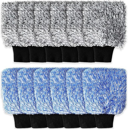 12 Pcs Microfiber Car Wash Mitts, Scratch Free Ultra Absorbent Car Sponge Glove Cleaner Wash Mitts for Car, Wheel Trucks, Home Cleaning, Machine Washable 11"L x 7.5"W (Black and White, Blue and White)