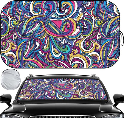 Windshield Sun Shade, Car Sun Shade Windshield, Reflector Sunshade Offers Ultimate Protection for Car Interior, Reflective Polyester Blocks Heat for Sedans, Mini SUVs, Hatchbacks - 57 x 31.5 inches