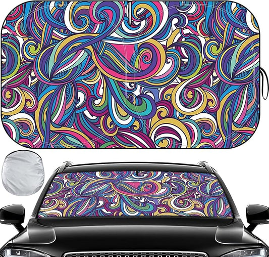 Windshield Sun Shade, Car Sun Shade Windshield, Reflector Sunshade Offers Ultimate Protection for Car Interior, Reflective Polyester Blocks Heat for Sedans, Mini SUVs, Hatchbacks - 57 x 31.5 inches