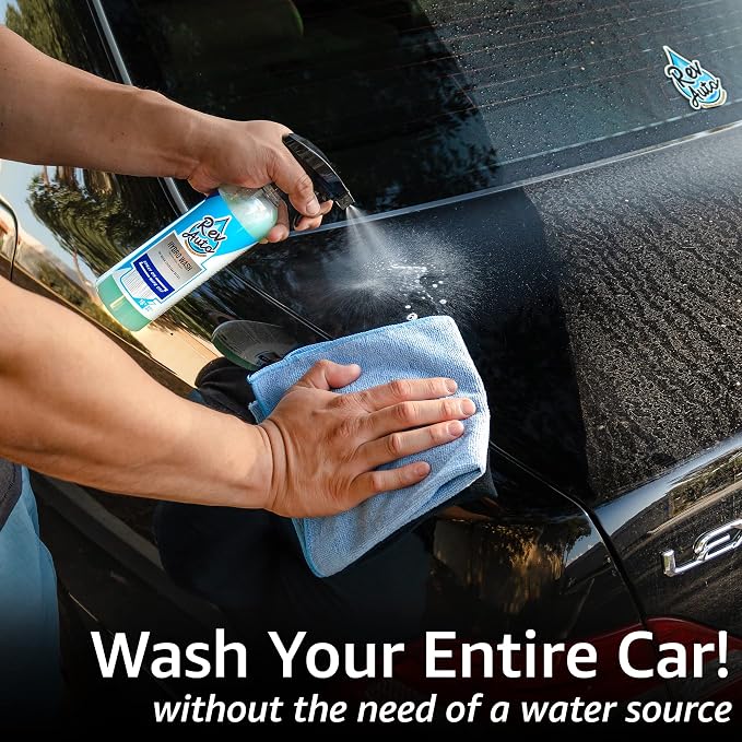 Rev Auto Waterless Car Wash Kit - Cleans Vehicles Without Water Source/Includes Two 16oz Waterless Wash Spray Cleaner and Microfiber Towels | Car Exterior Cleaner | No Rinse Car Wash Cleaning Spray