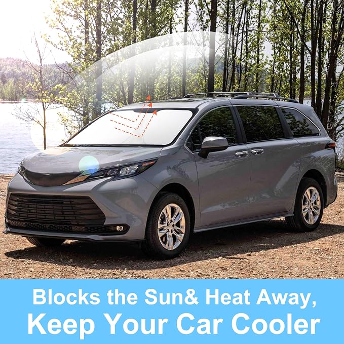TINGLU Sun Shade for Toyota Sienna Mini Van 2021-2024 2025 2026 Accessories Windshield Sun Shade Window Shade UV Rays Protection Sun Visor Cover with Steering Wheel Sunshade Storage Bag
