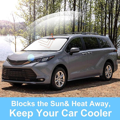TINGLU Sun Shade for Toyota Sienna Mini Van 2021-2024 2025 2026 Accessories Windshield Sun Shade Window Shade UV Rays Protection Sun Visor Cover with Steering Wheel Sunshade Storage Bag
