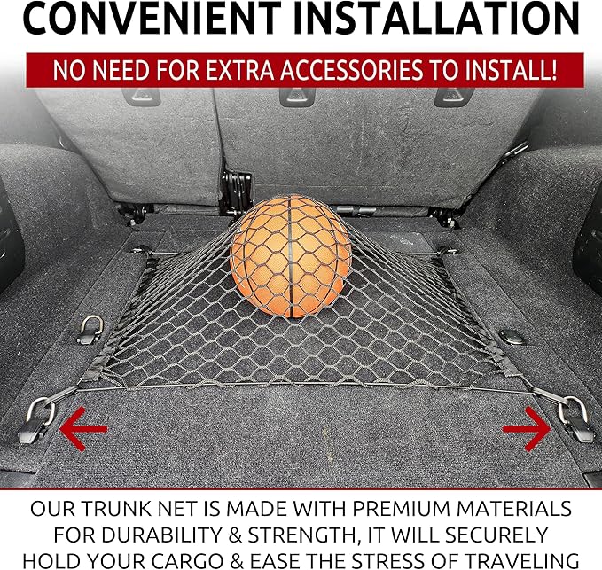 Floor Style Trunk Mesh Cargo Net Black for Jeep Wrangler JL 4XE 4 Door 2019-2026 Car Accessories - Premium Trunk Organizer and Storage - Cargo Net for SUV Vehicle Carrier Organizer
