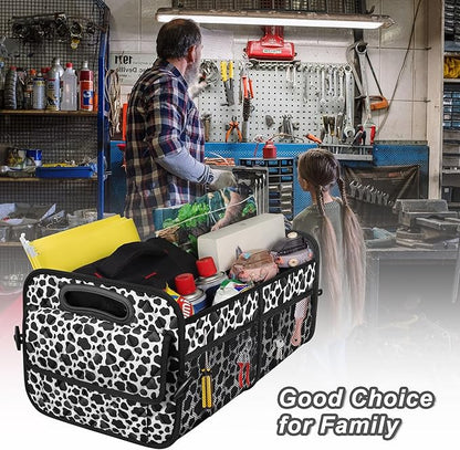 Deosk Trunk Organziers and Storage with Reinforced Handles,Car Accessories for Women/Men 50L Waterproof Polyester Trunk Organzier for Car/SUV/Minivan/Truck(Medium, Cow print)