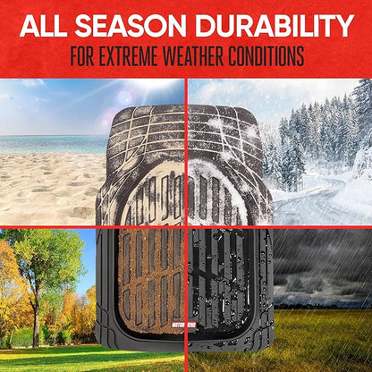 Motor Trend FlexTough Floor Mats for Cars, Black Deep Dish All-Weather Car Mats, Waterproof Trim-to Fit Automotive Floor Mats for Cars Trucks SUV, Universal Floor Liner Car Accessories