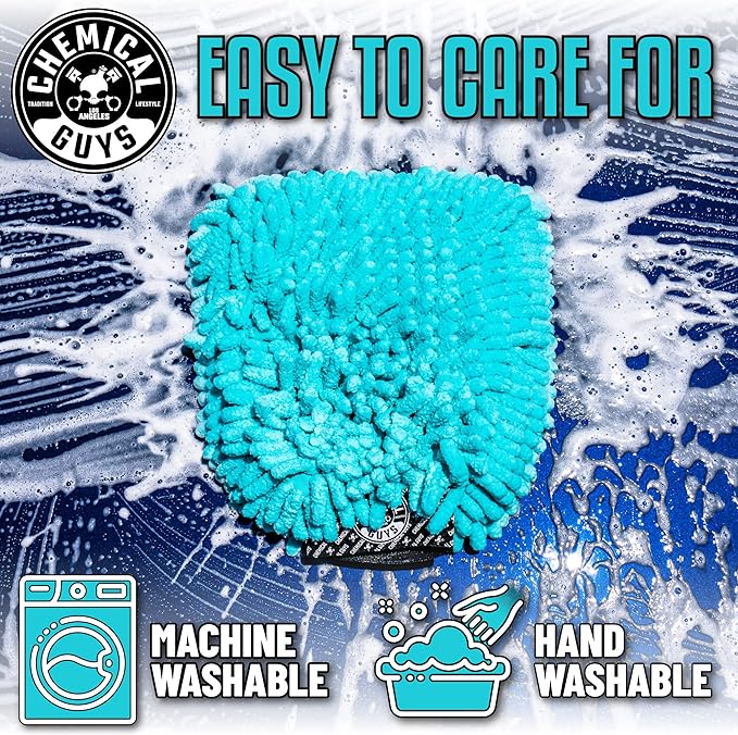 Chemical Guys MIC513 Big Noodle Chenille Microfiber Scratch Free Supersized Car Wash Mitt for Cars, Trucks, SUVs, RVs & More, Turquoise (11" x 12")