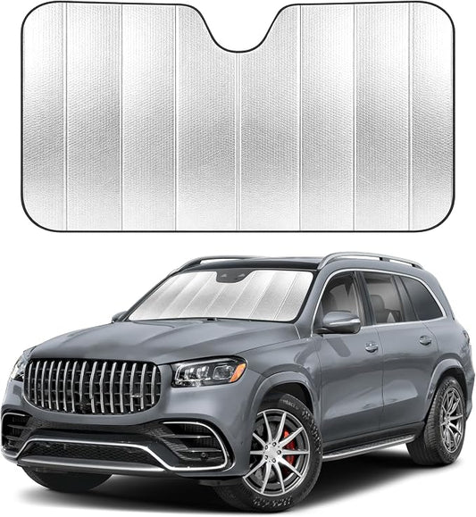 EcoNour Accordion Foldable Windshield Sun Shade | Premium Reflective Sun Visor for SUVs & Pickups Windshields | UV & Heat Reflective Sunshade with Durable Dual-Layer Design | Large (58 x 28)
