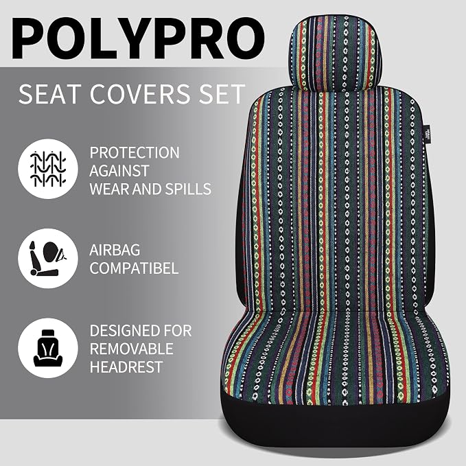 HAIYAOTIMES Baja Saddle Blanket Car Seat Covers Full Set with Seat Belt Pads, Washable Breathable Seat Covers for Cars, Universal Fit Interior Covers for Most Cars, Airbag Compatible, Red/Blue