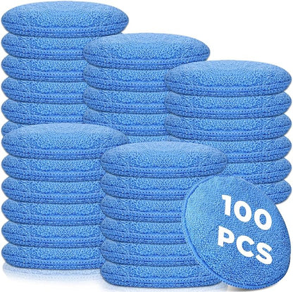 Tanlade 100 Pcs Car Detailing Microfiber Applicator Pad Wax Applicator Wash Microfiber Pads, 5 Inch Diameter (Blue)