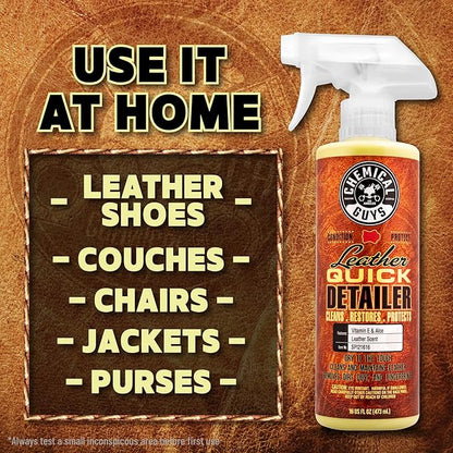 Chemical Guys Leather Quick Detailer for Car Interiors, Furniture, Apparel, Shoes, Sneakers, Boots, and More (Works on Natural, Synthetic, Pleather, Faux Leather and More), 32 fl oz