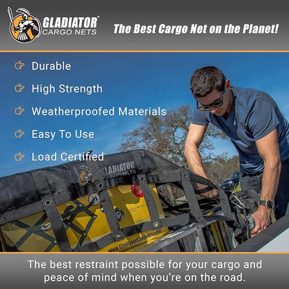 Gladiator Cargo Net - Heavy Duty Truck Cargo Net - Double Extra Large (XXG-100) 10.5' x 18.5' ft.