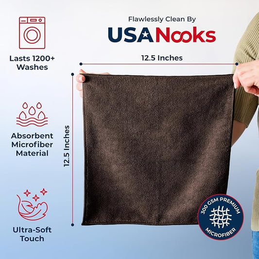 USANOOKS Premium 300GSM Microfiber Cleaning Cloth - 12.5"x12.5" High Performance - 1200 Washes, Ultra Absorbent Microfiber Towels for Cars Undercarriage, Rims & Engine Bay Cleaning - Microfiber Cloth