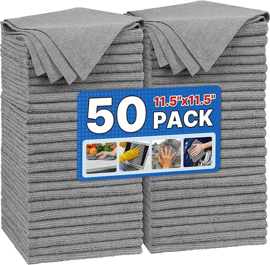 FIXSMITH Shop Towels, Pack of 50, Grey Microfiber Cleaning Cloth Bulk, Microfiber Towels for Cars, All-Purpose Absorbent Cleaning Rags, Dust Cloth for Automotive, Mechanic, Garage, 11.5 x 11.5 inch