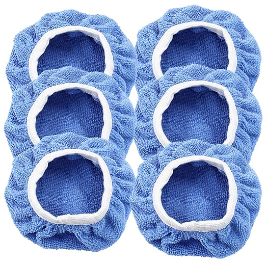 Bonsicoky 6 PCS Car Polishing Bonnet Buffing Pads - Soft Microfiber Buffing Pads Cover for 7" - 8" Car Polisher - Sky Blue