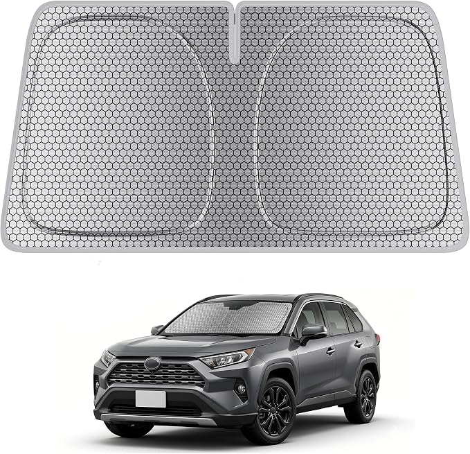 helloleiboo Windshield Sun Shade for Toyota RAV4 2019-2026, Graphene Honeycomb Heat Shield with UV Protection, Foldable Custom Fit Front Window Sunshade, Silver 62" x 31"