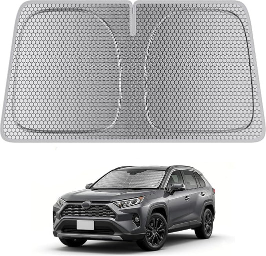 helloleiboo Windshield Sun Shade for Toyota RAV4 2019-2026, Graphene Honeycomb Heat Shield with UV Protection, Foldable Custom Fit Front Window Sunshade, Silver 62" x 31"