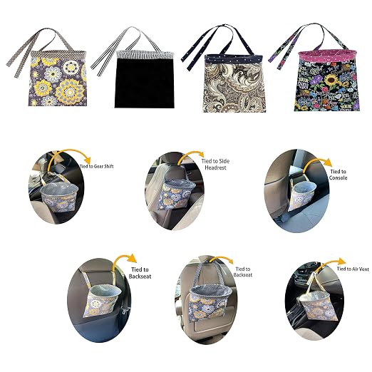 Car Trash Bag Hanging Front Seat Back Seat Headrest Console - Car Trash Bin with Reusable Waterproof Liner and Disposable Bags - Car Waste Basket (Large Grey)