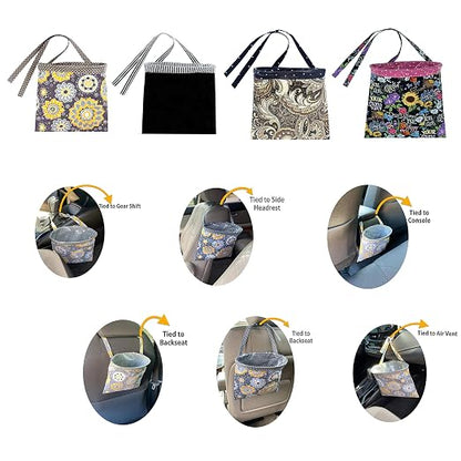 Car Trash Bag Hanging Front Seat Back Seat Headrest Console - Car Trash Bin with Reusable Waterproof Liner and Disposable Bags - Car Waste Basket (Large Pink/Sunflower)