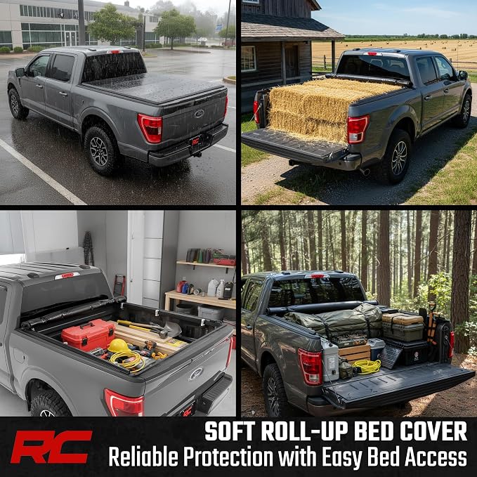 Rough Country Soft Roll Up Truck Bed Tonneau Cover for Ford Maverick (2022-2026) - Fits 4'6 (54.4") Bed, Weatherproof Bed