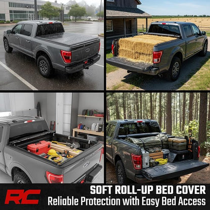 Rough Country Soft Roll Up Truck Bed Tonneau Cover for Ford Maverick (2022-2026) - Fits 4'6 (54.4") Bed, Weatherproof Bed