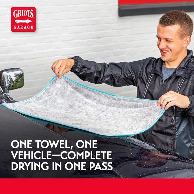Griot's Garage PFM Microfiber Drying Towel for Car Wash and Auto Detailing, High Absorbency, Machine Washable, Small, 28"x 20", 55504
