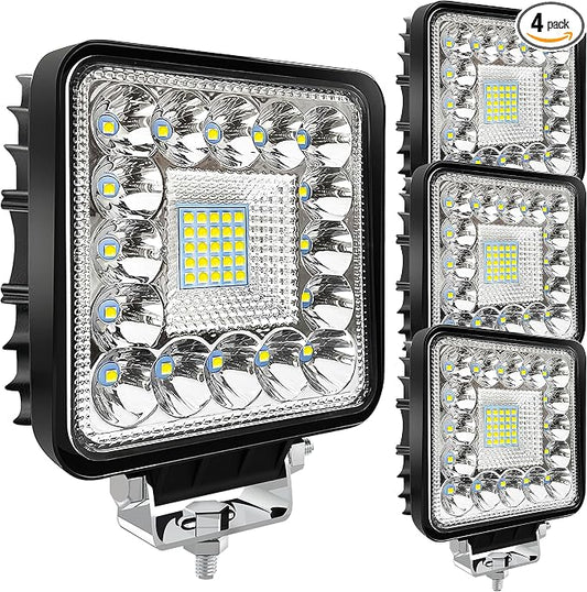 San Young LED Light Pods for Truck, 4 Inch 12V 24V LED Tractor Work Lights 120W 10000lm Fog Lights ATV UTV RV OTR Boat Golf Cart Off-Road Light Bar, 4 Pack Spot Beam