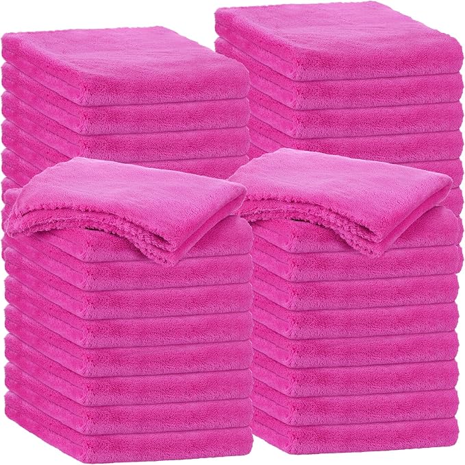 Shimeyao 30 Pcs 16 x 16 Inch Edgeless Microfiber Plush Towels for Cars Detailing Drying Wash Polishing Absorbent Cleaning Cloths, 500 GSM (Fuchsia)