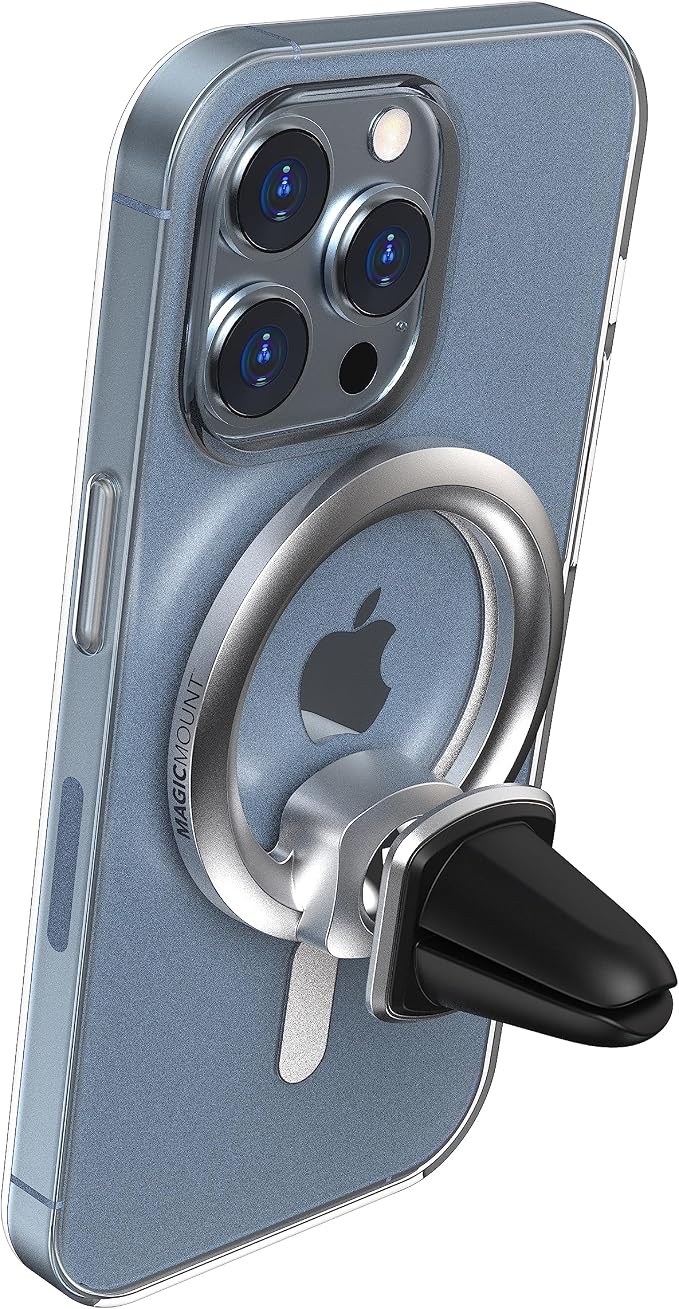 Scosche MagicMount MEMSV Elite2 Magnetic Phone Mount for Car Vent, MagSafe Phone Holder with 360° Adjustable Magnet Head, Cell Phone Stand Compatible with iPhone 16/15/14/13/12 & MagSafe Case, Silver