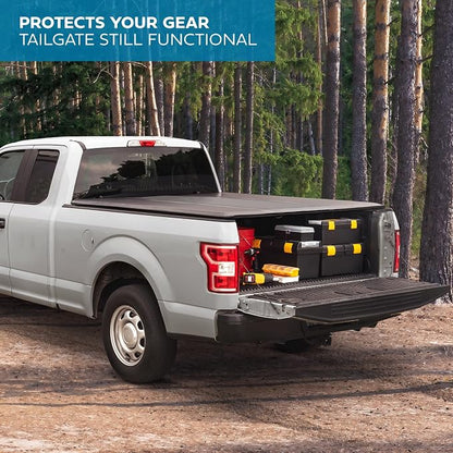 Racing Stripe Tonneau Cover Soft Roll-up Truck Bed Protector All Weather Retractable for Chevrolet Chevy Silverado 1500 2019-2026 and GMC Sierra 1500 19-26 Short Bed 5.8 ft Black/Gray