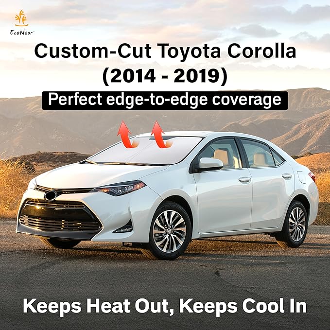 EcoNour Windshield Sunshade for Toyota Corolla 2014-2017 2018 2019 L, LE (Eco/Plus), S, SE, XLE, XSE Sun Visor for Front Windshield & Window Sun Shade Cover, UV Heat Protector, Car Accessories