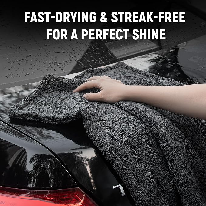 LIVOS 1000GSM Car Drying Towel, 18" x 24" Dual Sided Microfiber Towels for Cars, Ultra Absorbent Lint & Scratch-Free, Edgeless Twisted-Loop, Premium Wash Towel, Wave Grey