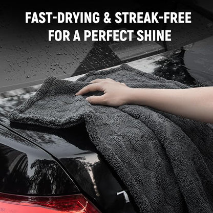 LIVOS 1000GSM Car Drying Towel, 18" x 24" Dual Sided Microfiber Towels for Cars, Ultra Absorbent Lint & Scratch-Free, Edgeless Twisted-Loop, Premium Wash Towel, Wave Grey