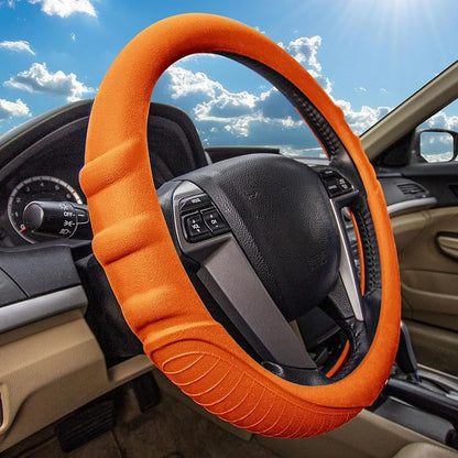 FH Group Steering Wheel Cover (Silicone W. Grip & Pattern Massaging grip Orange Color-Fit Most Car Truck Suv or Van) Orange